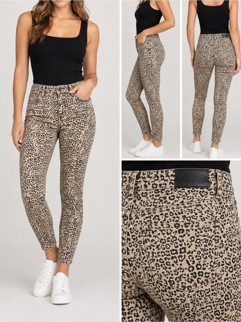 Seven7 Beige Leopard Print Tummyless Skinny Jeans